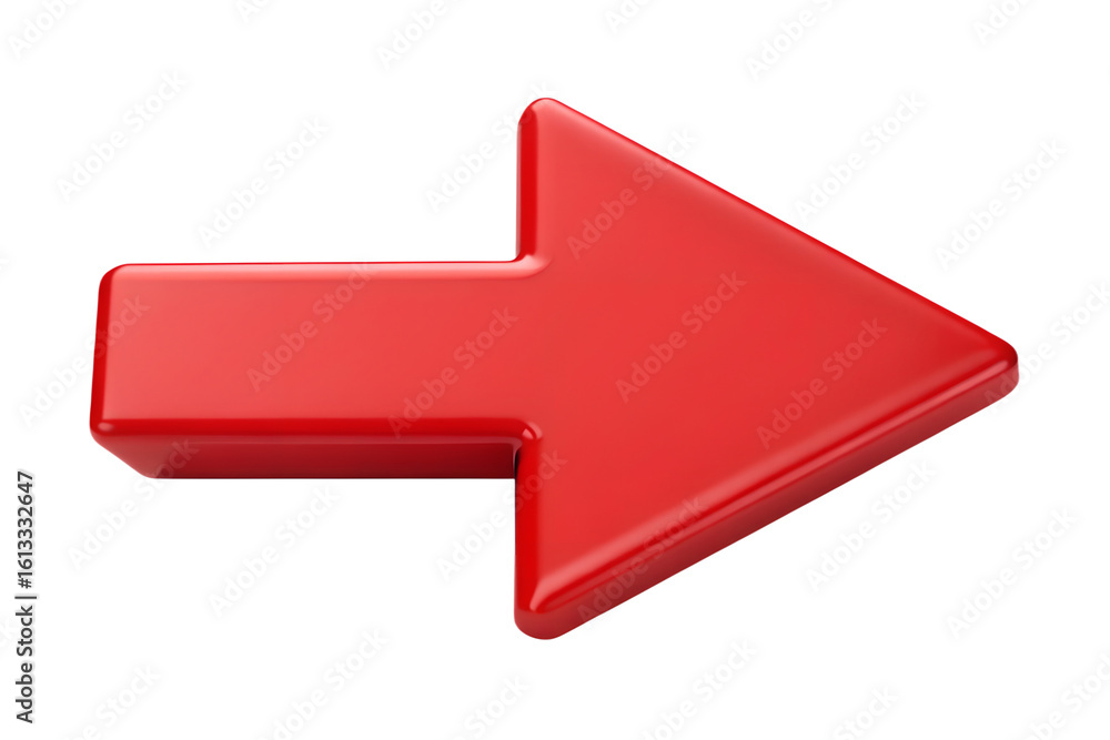 Poster a glossy red arrow pointing to the right, isolated on a transparent background
