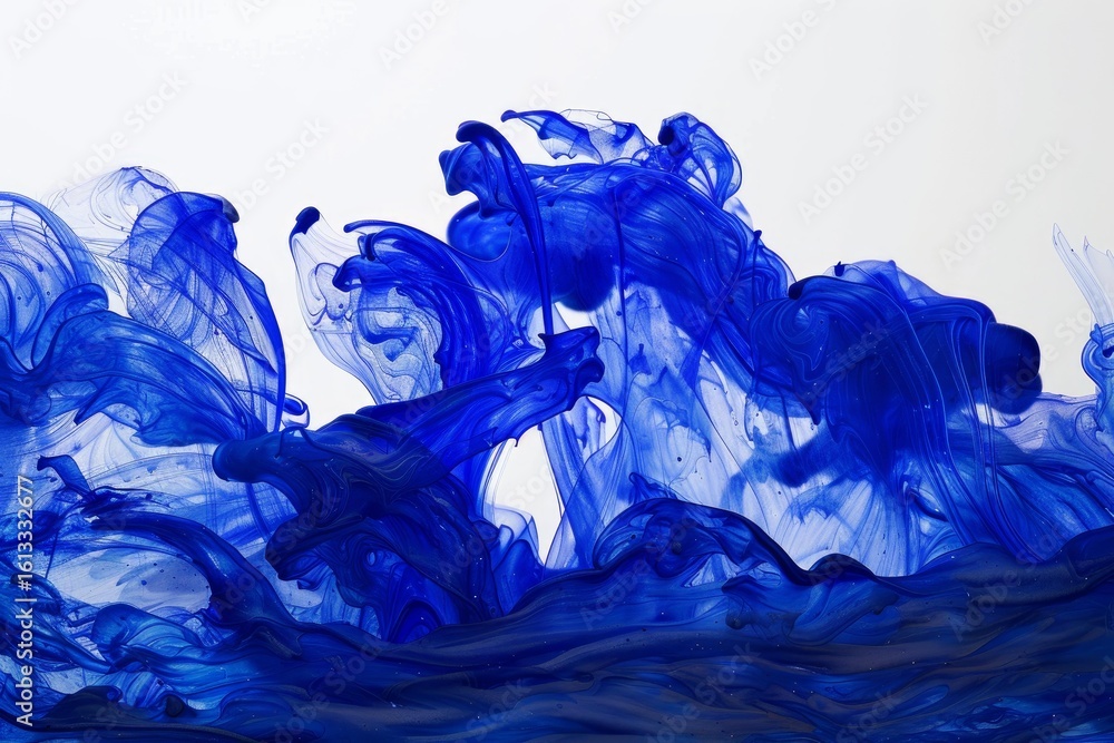 Poster blue ink dissolving in water creates mesmerizing abstract patterns, perfect for artistic and creativ