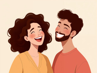 Colorful Cartoon Art of Couple Laughing Together