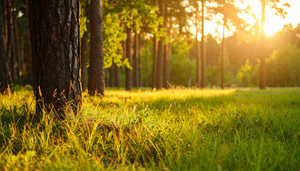 Sun-Kissed Tranquility: Warm Light Across the Pine Forest