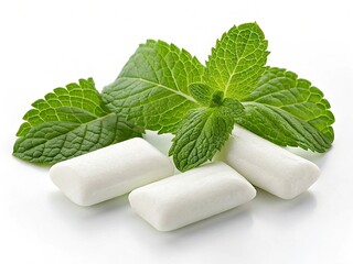 Fresh chewing gum with mint on a white background