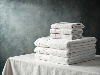 Stack of white pure soft towels on a white background