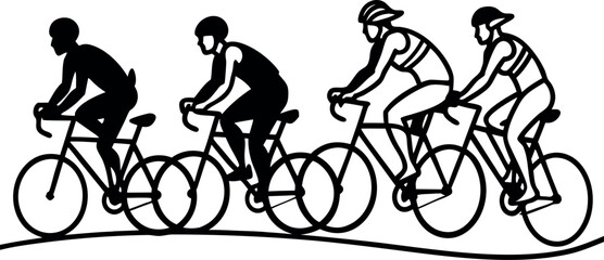 Obraz premium Cyclists Silhouette Riding Bike Sporty Group