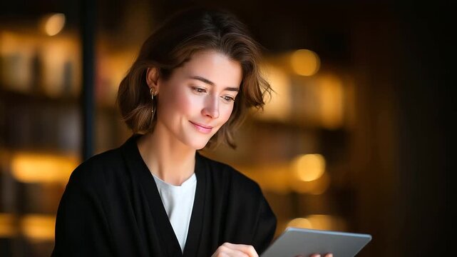 Scholar annotating digital amendment in a library setting