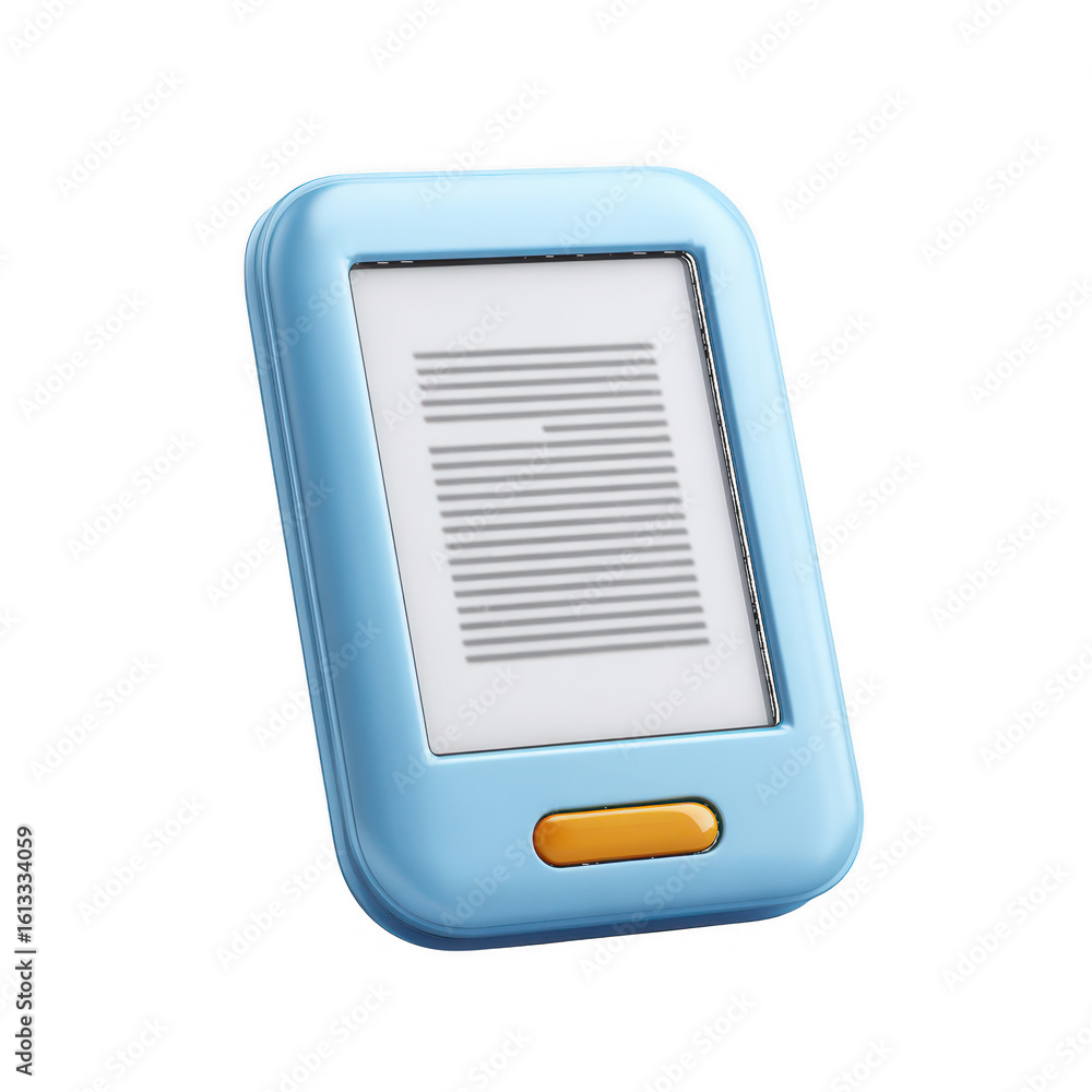 Poster blue e reader device with text isolated on a transparent background technology reading