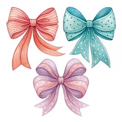 Beautiful stock set with watercolor hand drawn three bow illustrations.
