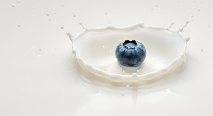 Dynamic Blueberry Splash in White Milk: Fresh Fruit Dropping and Creating a Perfect Crown Effect