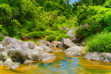 Mountain river.

Mountain lakes and rivers of the Baho Falls near Nha Trang in Vietnam. During the rainy season, this place turns into a deep river with large waterfalls. 
