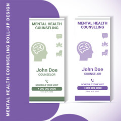 Modern Mental Health Counseling Roll-Up Banner Design &ndash; Purple & Green Color Theme
