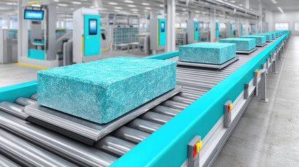Conveyor belts transporting steel sheets in an industrial setting for manufacturing processes.