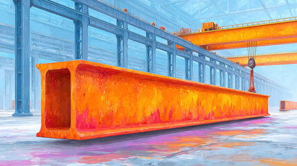 Cranes lifting heavy steel beams inside a steel framework at a construction site.