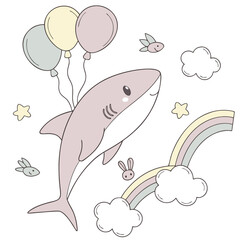 Vector illustration of a Bashful Shark, styled in a Ocean Dreams theme using Soft Pastel colors