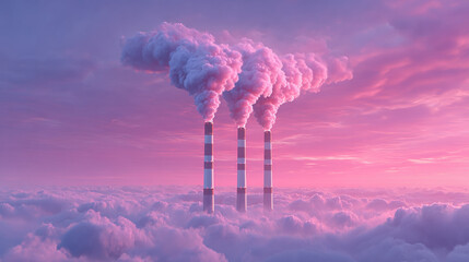Smoke and steam rise from chimneys of a steel factory, showcasing industrial activity and atmospheric conditions.