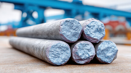Automated bundling of steel rods in an industrial setting.