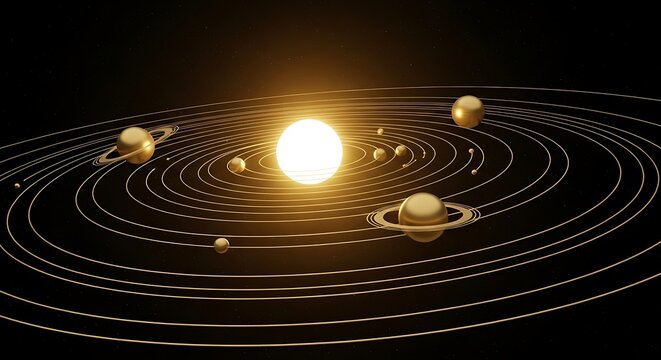3D solar system model with glowing sun