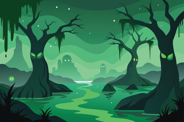 night landscape with trees