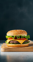 Classic Hamburger with Fresh Vegetables and Cheddar