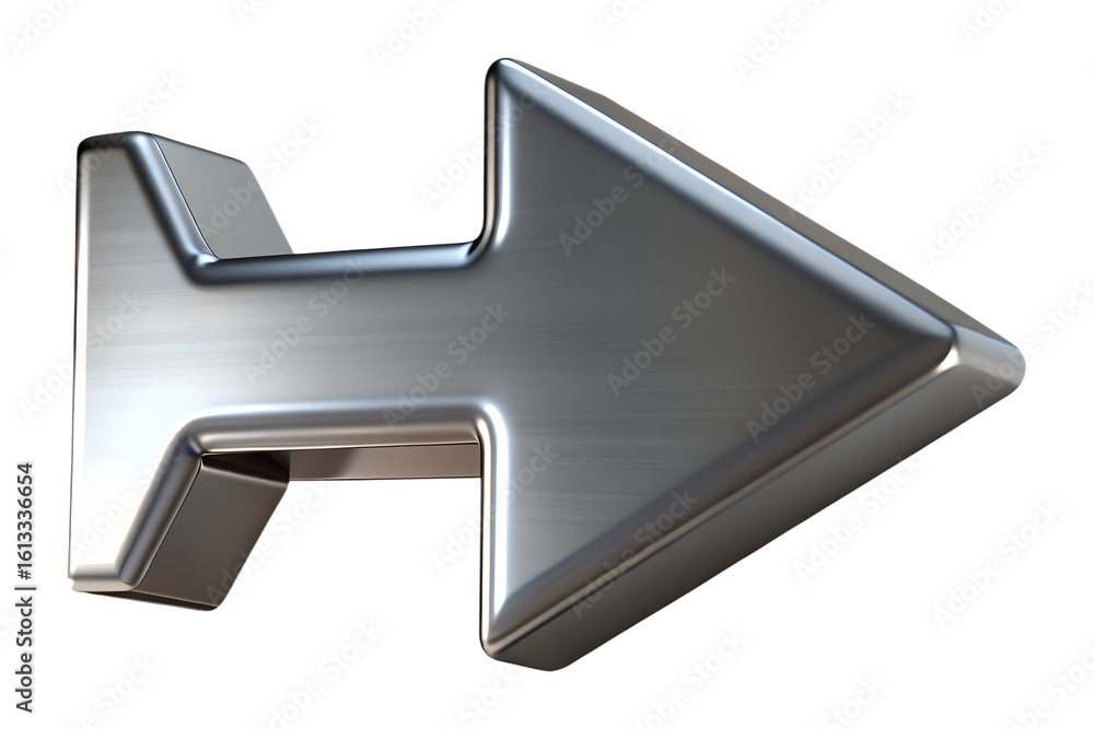 Poster a shiny metallic arrow pointing to the right, isolated on a transparent background