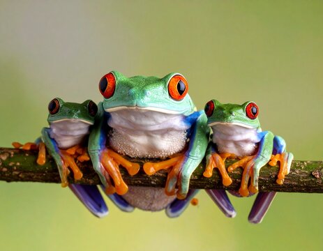 Generated image, Tree frogs on blanch in the forest