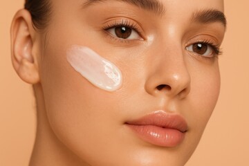 Glowing Healthy Skin Application Studio Beauty Shot Peach Background Closeup Skincare Routine for Radiant Complexion