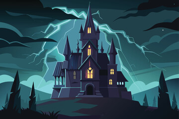 Castle in Thunderstorm Vector
