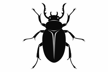 Silhouette of a dark beetle with prominent antennae and legs