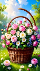 Colorful flowers in a basket