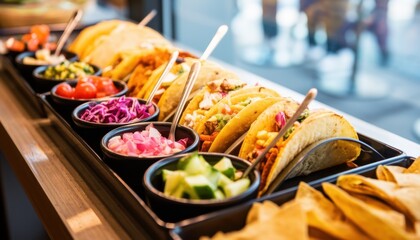 Taco tasting event food market culinary delight urban setting close-up view flavor exploration