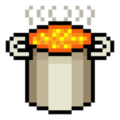 Cooking pot with soup food in pixel art
