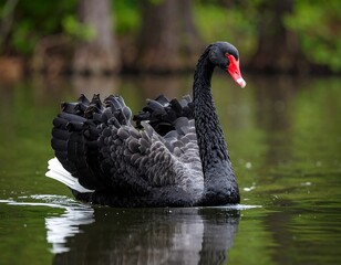 Black swan on a pond