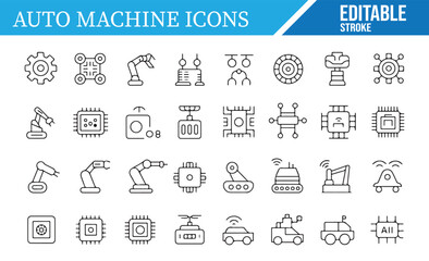 Vector Icons for Industrial Machinery, Robots, and Technology in Automation Design
