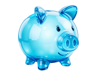 Blue Transparent Piggy Bank for Savings and Financial Planning, Ideal for Budgeting, Money Management, and Kids' Education Transparent background or png