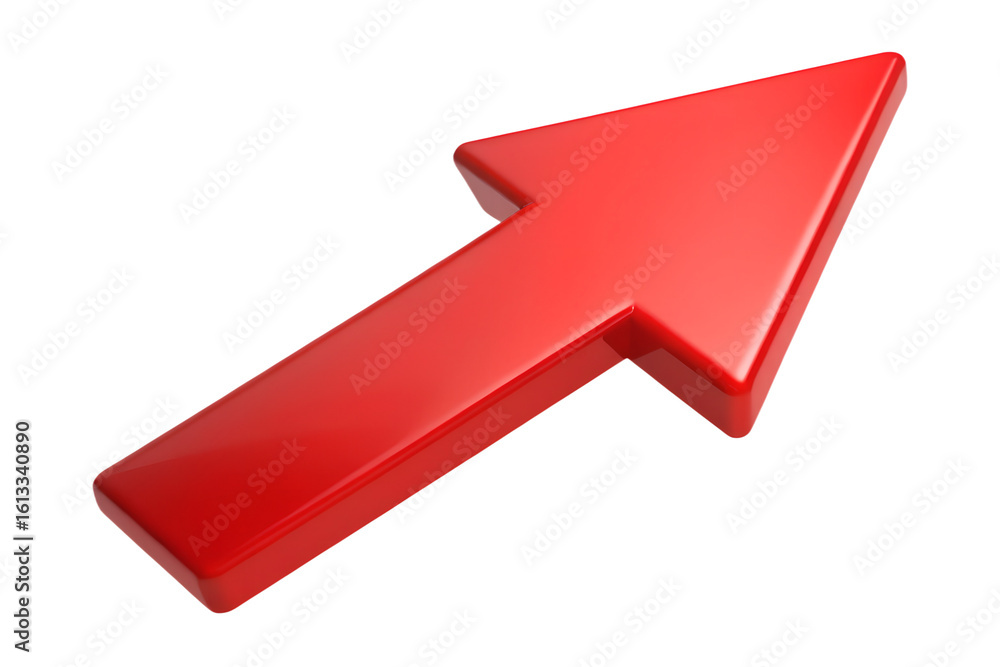 Aufkleber a glossy red arrow pointing upwards and to the right, isolated on a transparent background