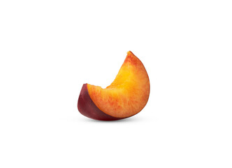 Single slice of nectarine peach isolated. Fresh plum slice with clipping path.