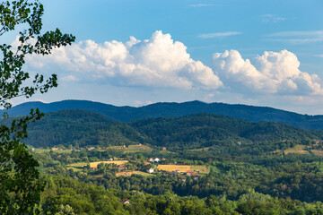 Clouds over low mountains, Balkan landscape