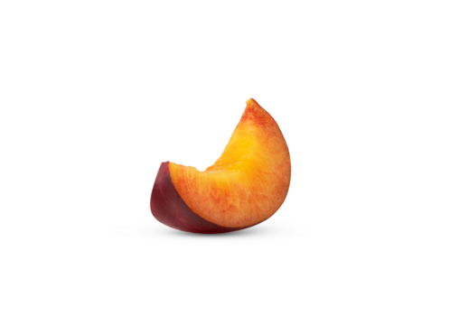 Single slice of nectarine peach isolated. Fresh plum slice with clipping path.
