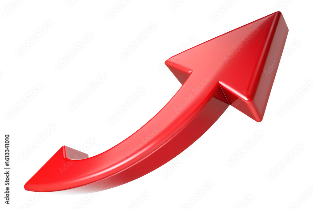 Poster a shiny red arrow curves upwards, symbolizing growth and progress isolated on transparent background