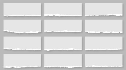 Obraz premium Torn paper pieces. Blank paper strips with ripped edges. Horizontal pieces of torn and ripped paper with textured edges. Vector