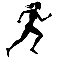 A  women running vector silhouette on white background