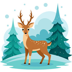A deer in snow winter forest vector illustration 