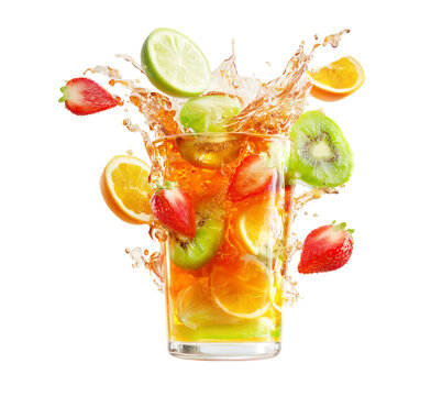 multifruit juice on transparent background