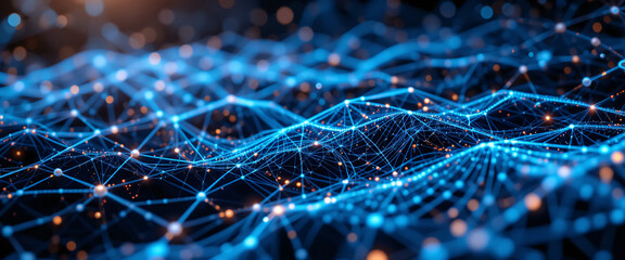
Cyber big data flow. Blockchain data fields. Network line connect stream. Concept of AI technology, digital communication, science research, 3D illustration neural cells