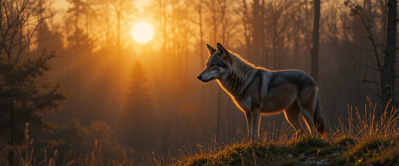 wolf in morning Sun.