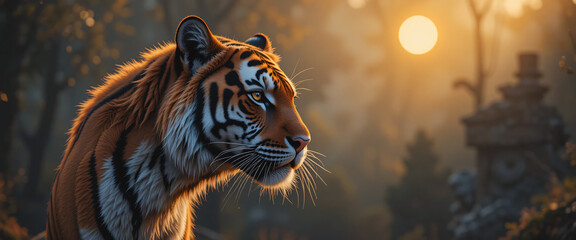 Red tiger in morning Sun.