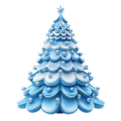 Beautiful blue Christmas tree adorned with shiny ornaments and a star on top for festive celebrations during the holiday season on transparent background