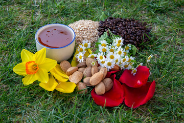 Spring Harvest Arrangement with Daffodil, Chamomile, Nuts, Coffee, and Tea