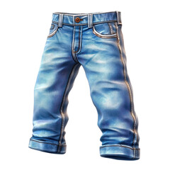 Stylish cropped blue jeans displayed in a casual setting with bright lighting emphasizing denim texture and design features on transparent background