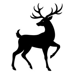Naklejka premium Majestic black silhouette of a stag with antlers standing gracefully on a white background