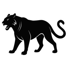 Obraz premium A fierce black panther silhouette with mouth open and sharp teeth bared in a powerful stance