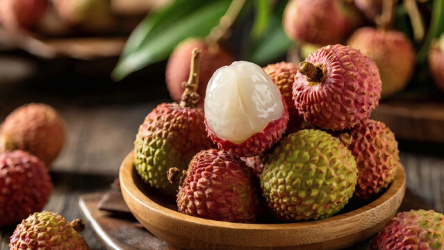 Fresh lychees close-up